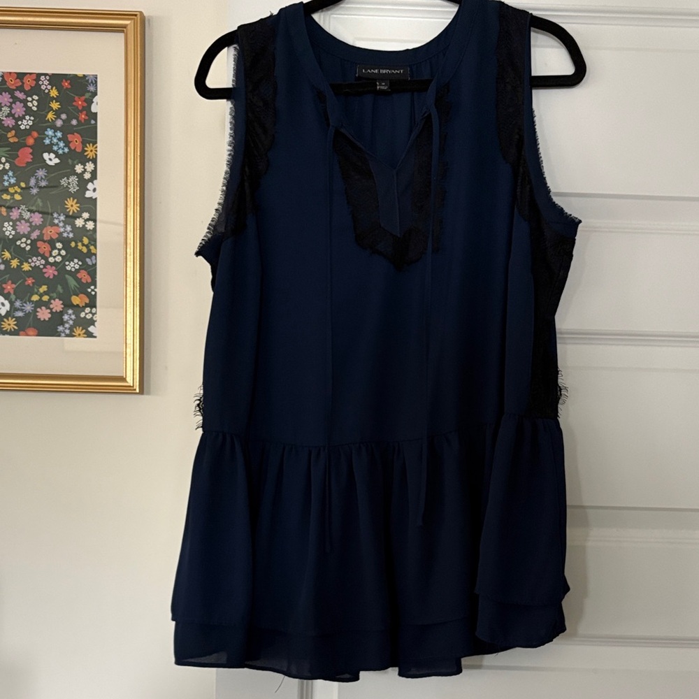 Lane Bryant Navy Sleeveless Blouse with Lace Accents